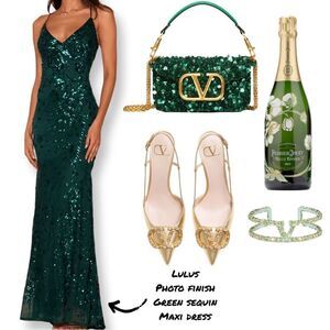 Lulus Photo Finish Forest Green Sequin Lace-Up Maxi Dress